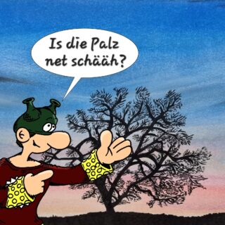 Zeichnung des pfälzischen Superhelden "de uuglaablische Olwer".