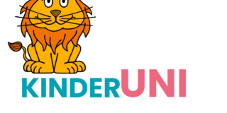 Logo der Kinder-Uni mit dem JuMus-Löwen.