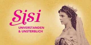 Plakatmotiv zur Ausstellung "Sisi" mit einer Fotografie der Kaiserin.