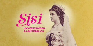 Plakatmotiv zur Ausstellung "Sisi" mit einer Fotografie der Kaiserin.